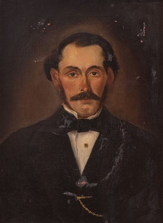 Maestro della fine del XIX secolo. "Ritratto maschile". Olio su tela. Cm 61x45.