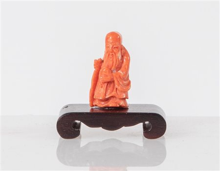 Scultura in corallo Momo o Cerasuolo (Coralium Elatius) raffigurante la...