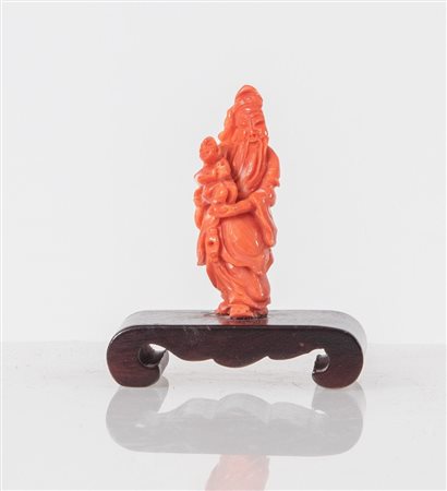 Scultura in corallo Mono o Cerasuolo (Coralium Elatius) raffigurante due...