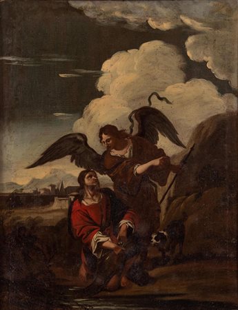 MARZIO MASTURZO "Tobia e l'angelo", attr. Napoli, XVII secolo. Olio su tela....