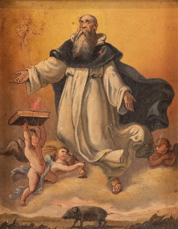 Maestro degli inizi del XIX secolo. "Sant'Antonio Abate". Olio su tela. Cm...