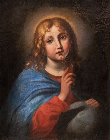 Maestro toscano del XVII secolo. "Gesù Bambino". Olio su tela. Cm 71x57. Al...