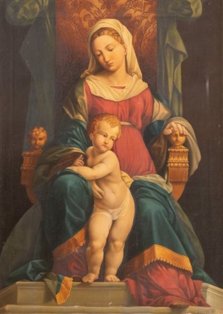 Maestro del XIX Secolo. “Madonna con bambino”. Olio su tela. Cm 90x67....
