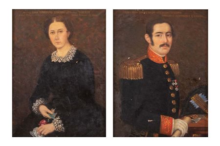 Maestro del XIX secolo. Coppia di ritratti nobiliari raffiguranti "Marchese...