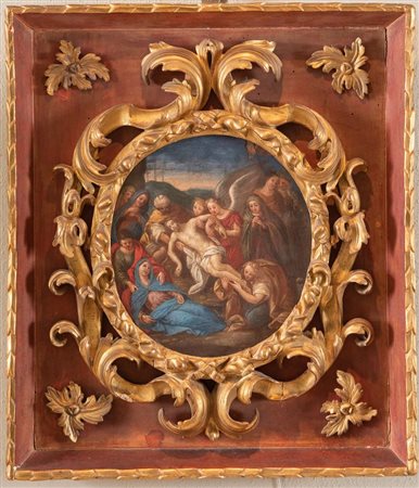 Maestro del XVII secolo. “Deposizione”. Olio su rame. Cm 24x21.