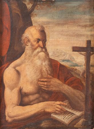 Maestro degli inizi del XVII secolo. “San Girolamo”. Olio su tela. Cm 83,5x54,5.