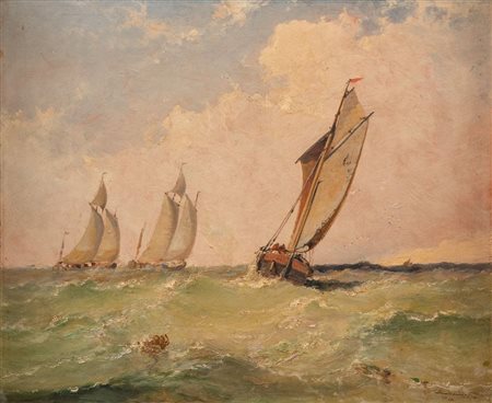 Arthur Joseph MEADOWS (1843-1907) "Marina con barche da pesca", 1904. Olio su...