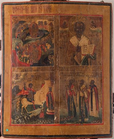 Icona raffigurante "Resurrezione", "San Nicola", "San Giorgio uccide il...