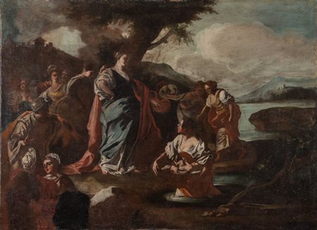 Maestro napoletano del XVIII secolo. "Ritrovamento di mosè". Olio su tela. Cm...