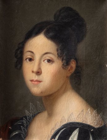 Maestro degli inizi del XIX secolo "Ritratto femminile". Olio su tela. Cm...