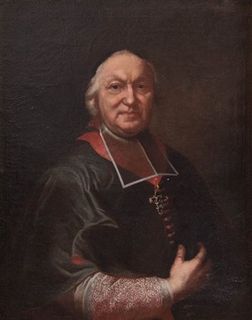 Maestro francese del XVIII secolo. “Ritratto di prelato”. Olio su tela. Cm...