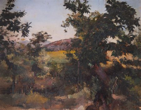 LEA COLLIVA (Bologna 1901 - 1975) "Paesaggio", anni '20. Olio su tavola. Cm...