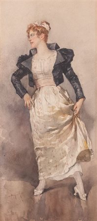 EMANUELE BRUGNOLI (Bologna 1859 - Venezia 1944) "Nobildonna". Acquerello su...
