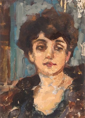 CARLO CORSI (Nizza 1879 - Bologna 1966) "Elisa Corsi". Olio su tavola. Cm...