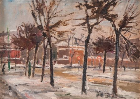 RENZO BIASION (Treviso 1914 - Firenze 1996) "Paesaggio urbano", 1954. Olio su...