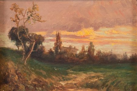 ALBERTO GROSSO (Torino 1860 - Sanremo 1928) "Verso sera - Rivoli". Olio su...