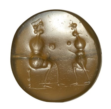 A graeco-persian agate seal. Scene with two characters.<br><br>4th century B.C.