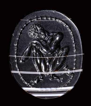 A fine greek banded agate intaglio. Sleeping slave. <br><br>Second half of the 5th century B.C. 