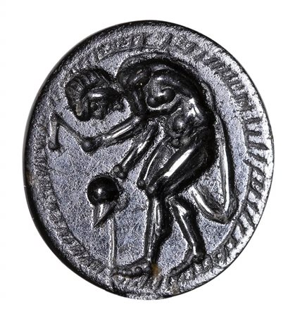 An early italic black agate intaglio. Blacksmith.<br><br>3rd - 2nd century B.C.