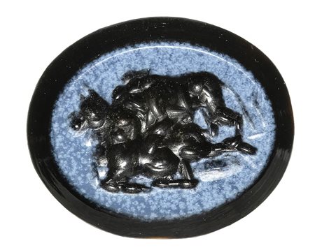 A roman nicolo intaglio. Hunting scene.<br><br>2nd - 3rd century A.D.