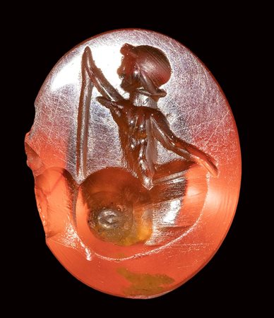 A roman carnelian intaglio. Sea scene.   <br><br>2nd - 3rd century A.D.