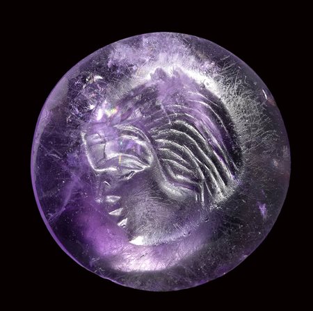 A fine roman republican amethyst intaglio. Mask.<br><br>1st century B.C.
