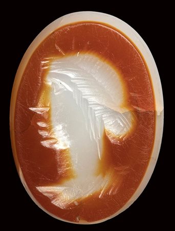 A roman agate intaglio. Bust of Apollo.<br><br>2nd-3rd century A.D.