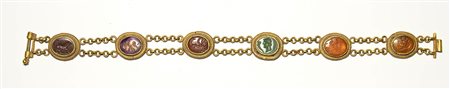 A roman gold bracelet with six hardstones intaglios. Various subjects. 2nd - 3rd century A.D.