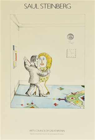 SAUL STEINBERG manifesto, 76x51 cm per la mostra Arts Council of Great Britain