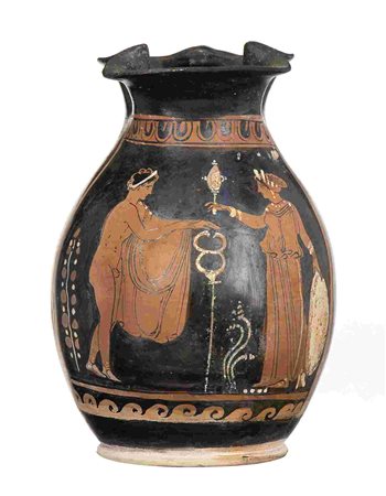 APULIAN RED-FIGURE OINOCHOE Attributable to the Iliupersis Painter, ca. 370 -...