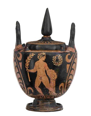 APULIAN RED-FIGURE LEBES GAMIKOS Mid 4th century BC height cm 19, with lid On...