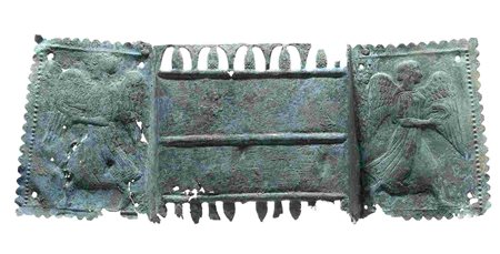 ETRUSCAN BRONZE PLAQUE ca. 500 - 480 BC cm 45 x 7 Part of a furniture,...