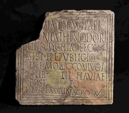 ROMAN MARBLE GRAVESTONE 3rd - 4th centuries AD height cm 37; length cm 38;...