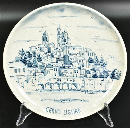 PIATTO DA PARETE piatto da parete in ceramica raffigurante il borgo di Cervo...