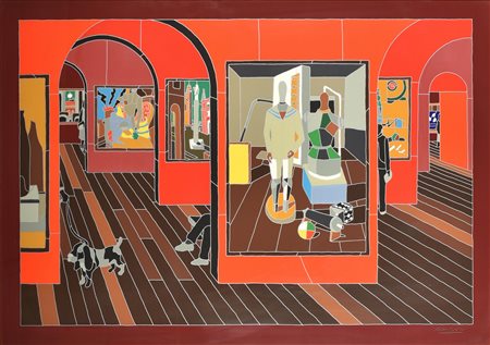 Ugo Nespolo ESPOSIZIONE METAFISICA serigrafia su carta Fabriano, cm 70x100;...