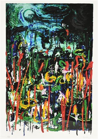 Mario Schifano ORTO BOTANICO serigrafia materica su carta, cm 70x50; es. 9/99...