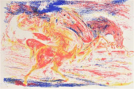 Aligi Sassu CAVALLI serigrafia su carta, cm 50x70; es. 27/70 firma