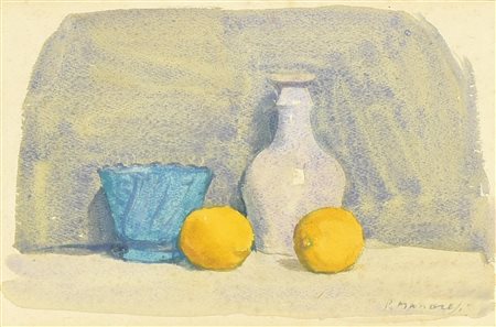 Paolo Manaresi NATURA MORTA CON LIMONI acquarello su carta, cm 20x30 firma
