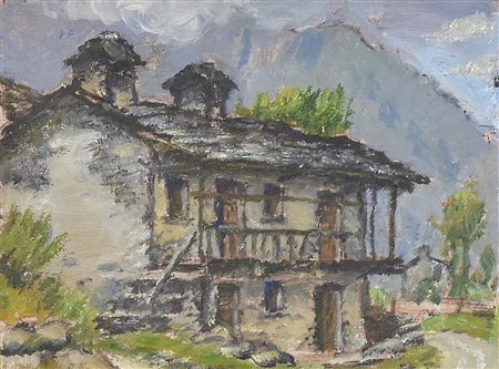 Enrico Allimandi BAITA DI MONTAGNA tempera su carta, cm 18x24