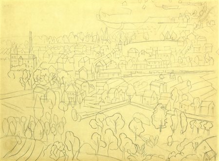 Jean Dufy VEDUTA matita su carta, cm 40x50