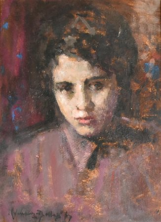 Zolla Venanzio RITRATTO DI FANCIULLA olio su cartone, cm 40x28 firma
