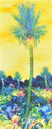 Andrea Quarto PALMA IN GIALLO olio su cartone, cm 50x20 firma sul retro:...