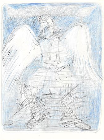 Claudio Knopfli L'ANGELO tecnica mista su carta, cm 60x45 firma e data...