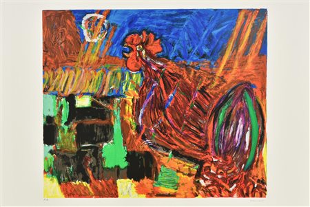 Bruno Cassinari IL CANTO DEL GALLO litografia su carta Fabriano, cm 50x70;...
