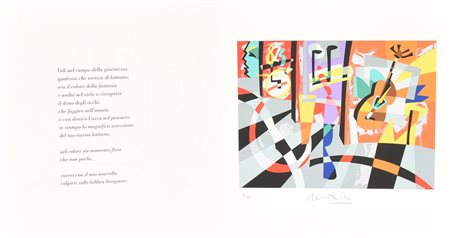 Ugo Nespolo VIDI NEL CAMPO DELLA GIOVINEZZA serigrafia su carta, cm 35x35;...