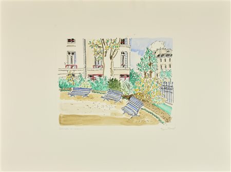 Orfeo Tamburi PARCO PARIGINO incisione su carta colorata a mano, battuta cm...