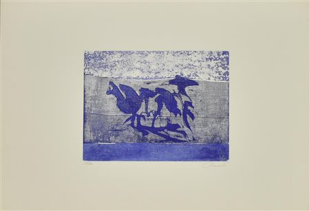 Giovanni Checchi METAMORFOSI IN BLU acquatinta acquaforte, cm 24,5x32,3, su...