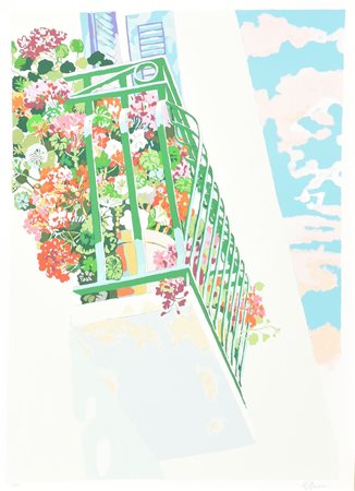 Giuseppe Grosso BALCONE FIORITO serigrafia su carta, cm 70x50; es. 2/150...