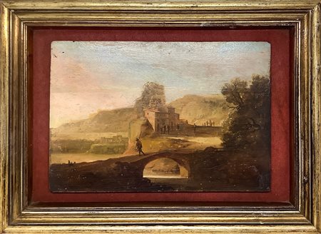 Paesaggio con ponticello e fiume, XVIII  secolo