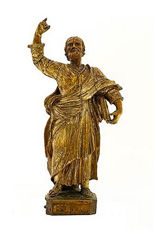 Statua lignea figura di Evangelista, 17°  secolo